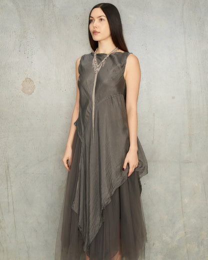Dusty Grey Silk Asymmetric Tank