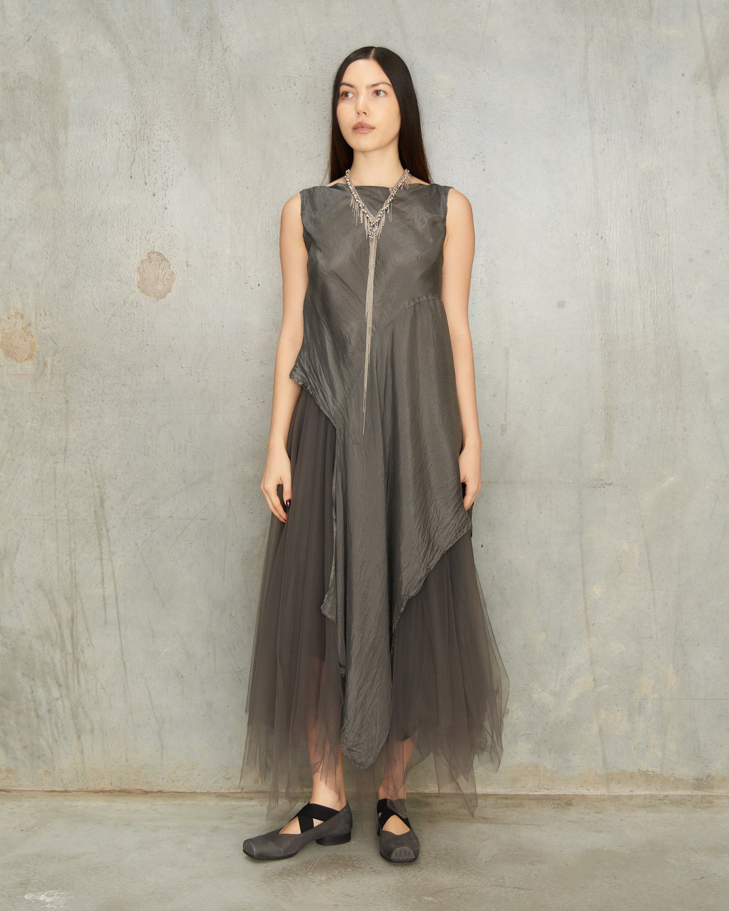 Dusty Grey Silk Asymmetric Tank