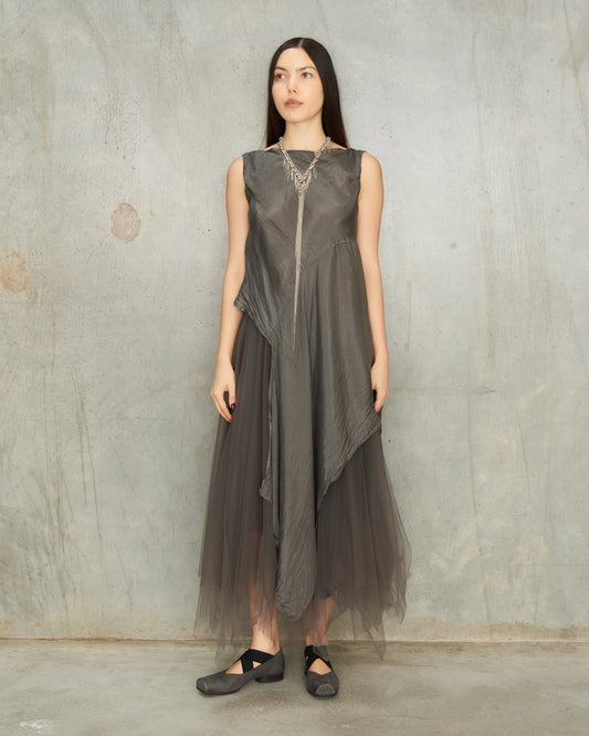 Dusty Grey Silk Asymmetric Tank