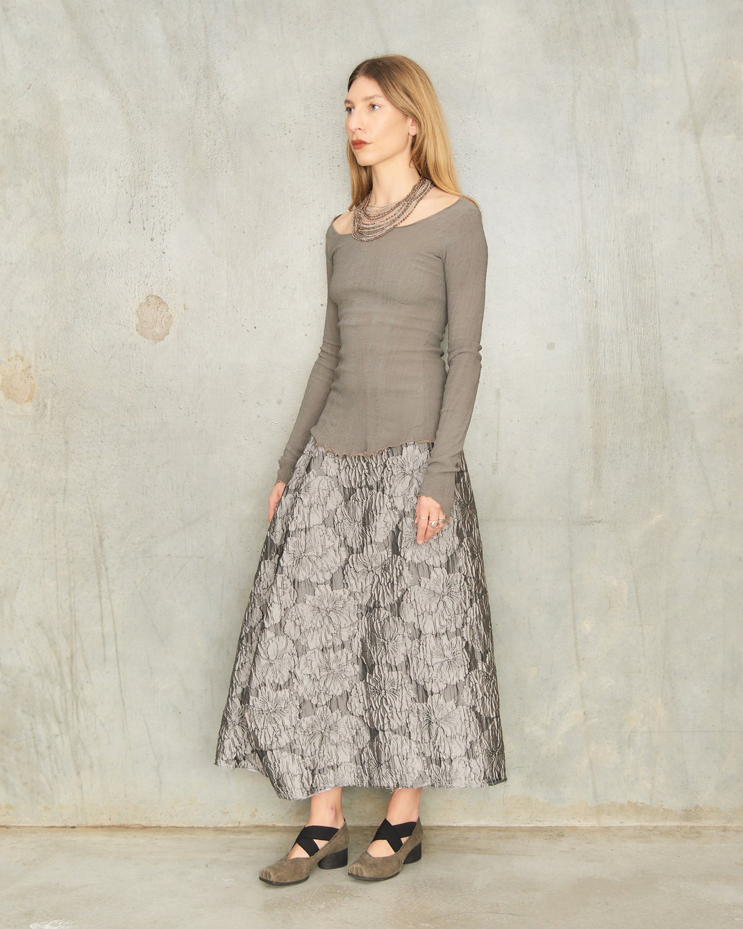 Gris Brocade Barrel Skirt