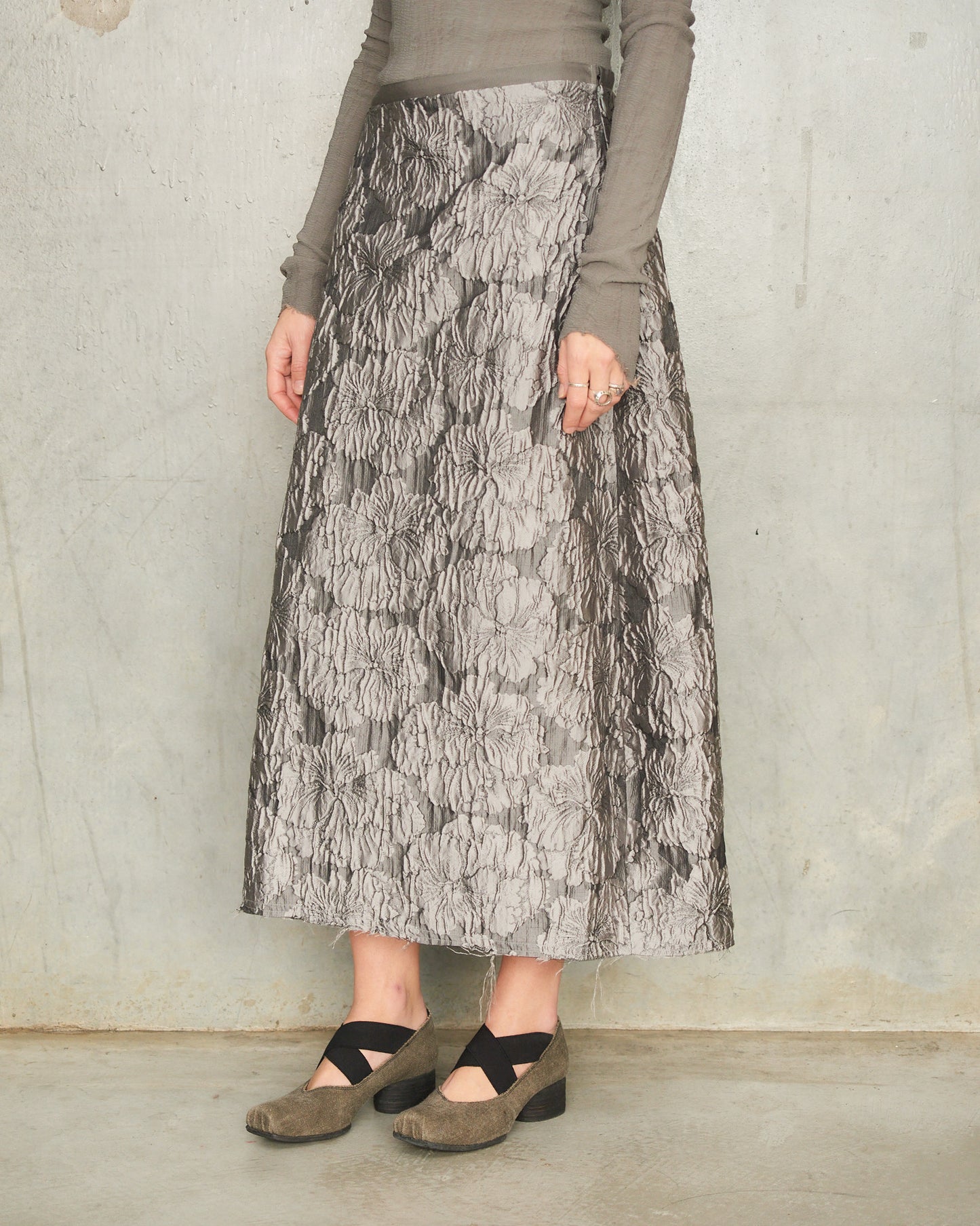 Gris Brocade Barrel Skirt