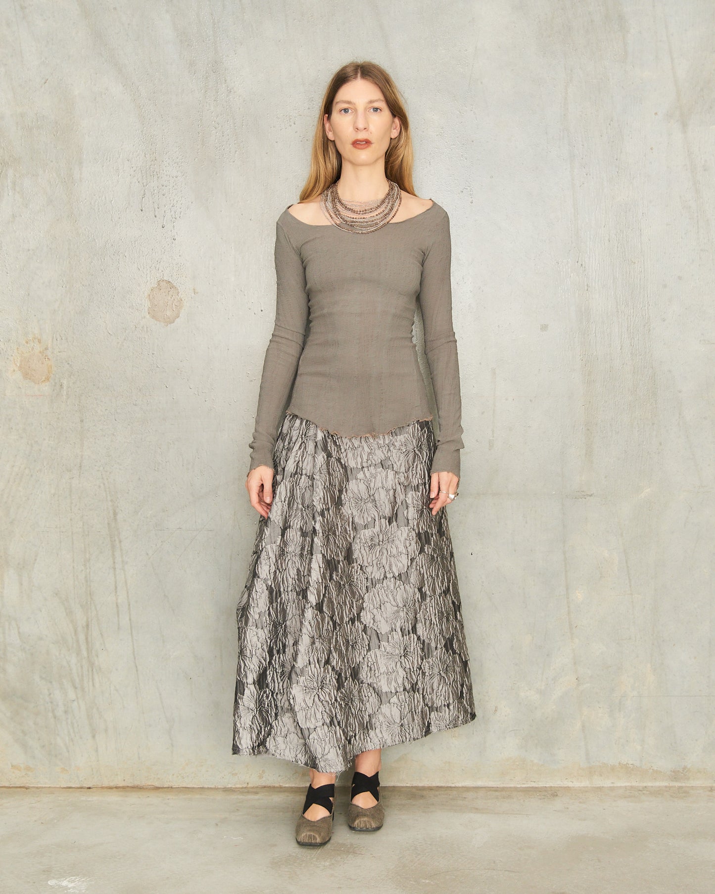 Gris Brocade Barrel Skirt