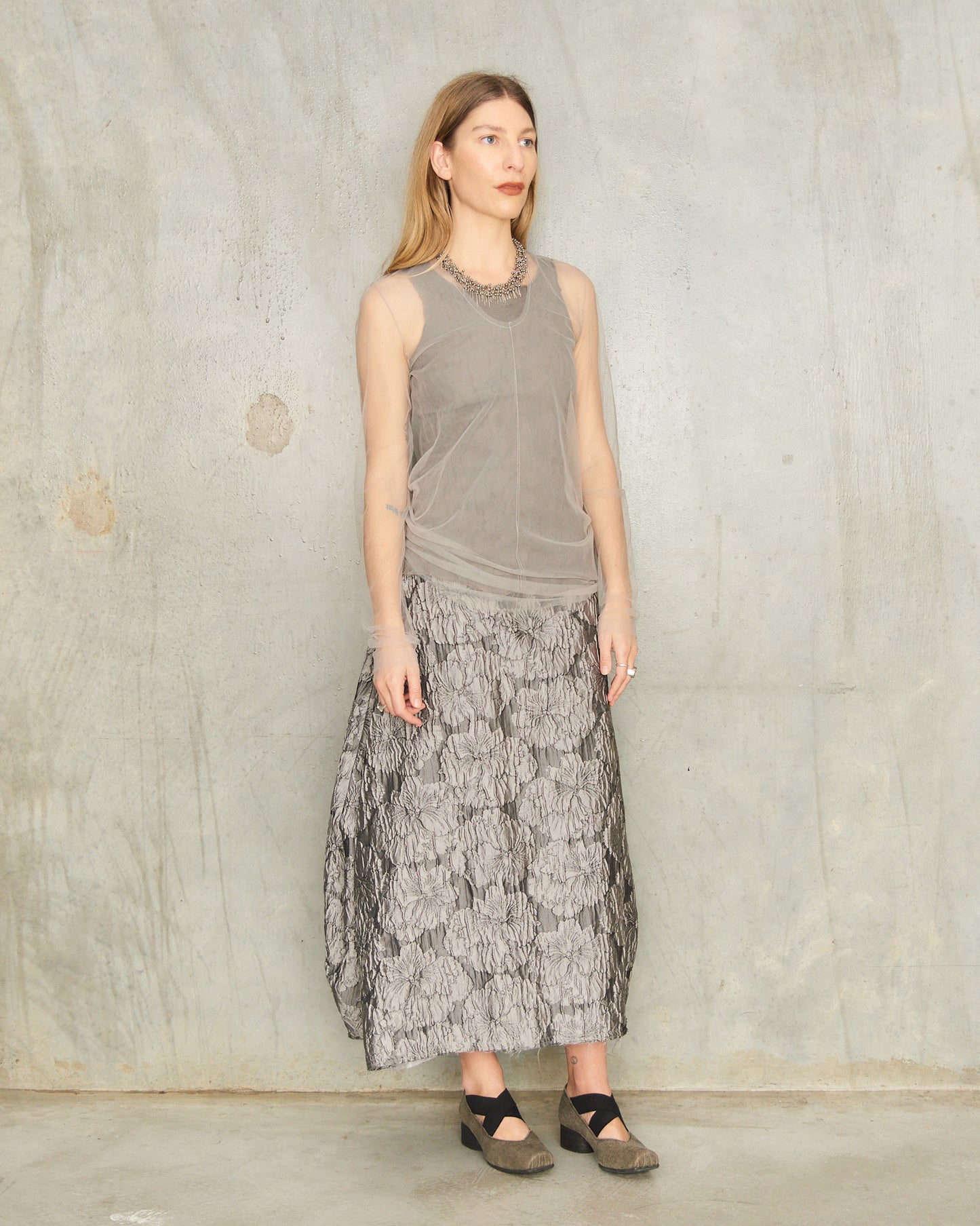 Gris Tulle Long Sleeve Top