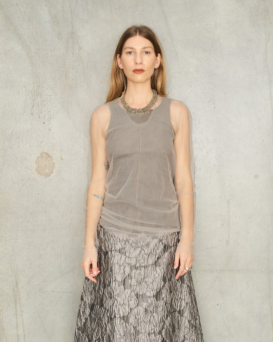 Gris Tulle Long Sleeve Top