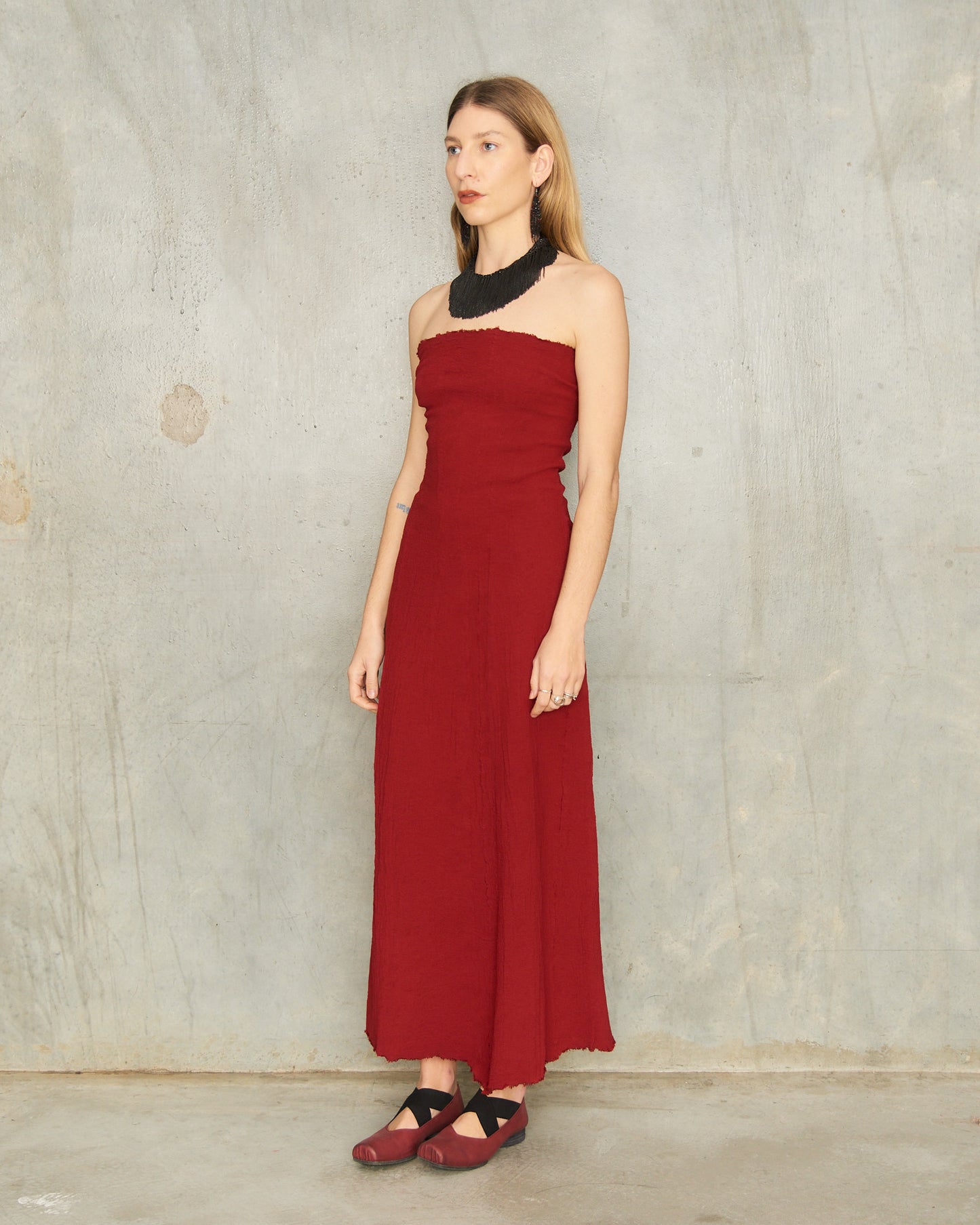 Gun Red Strapless Stretch Dress