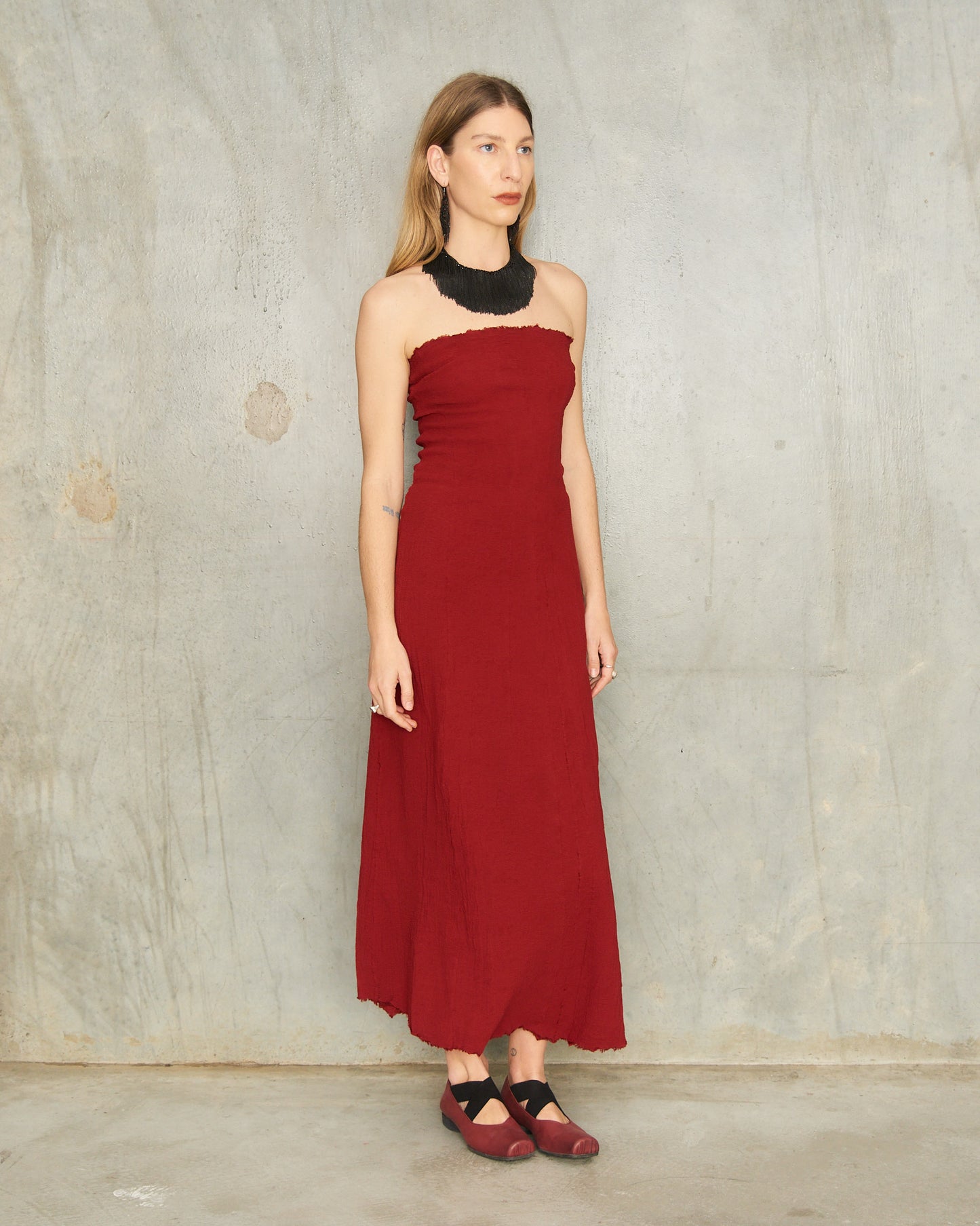 Gun Red Strapless Stretch Dress