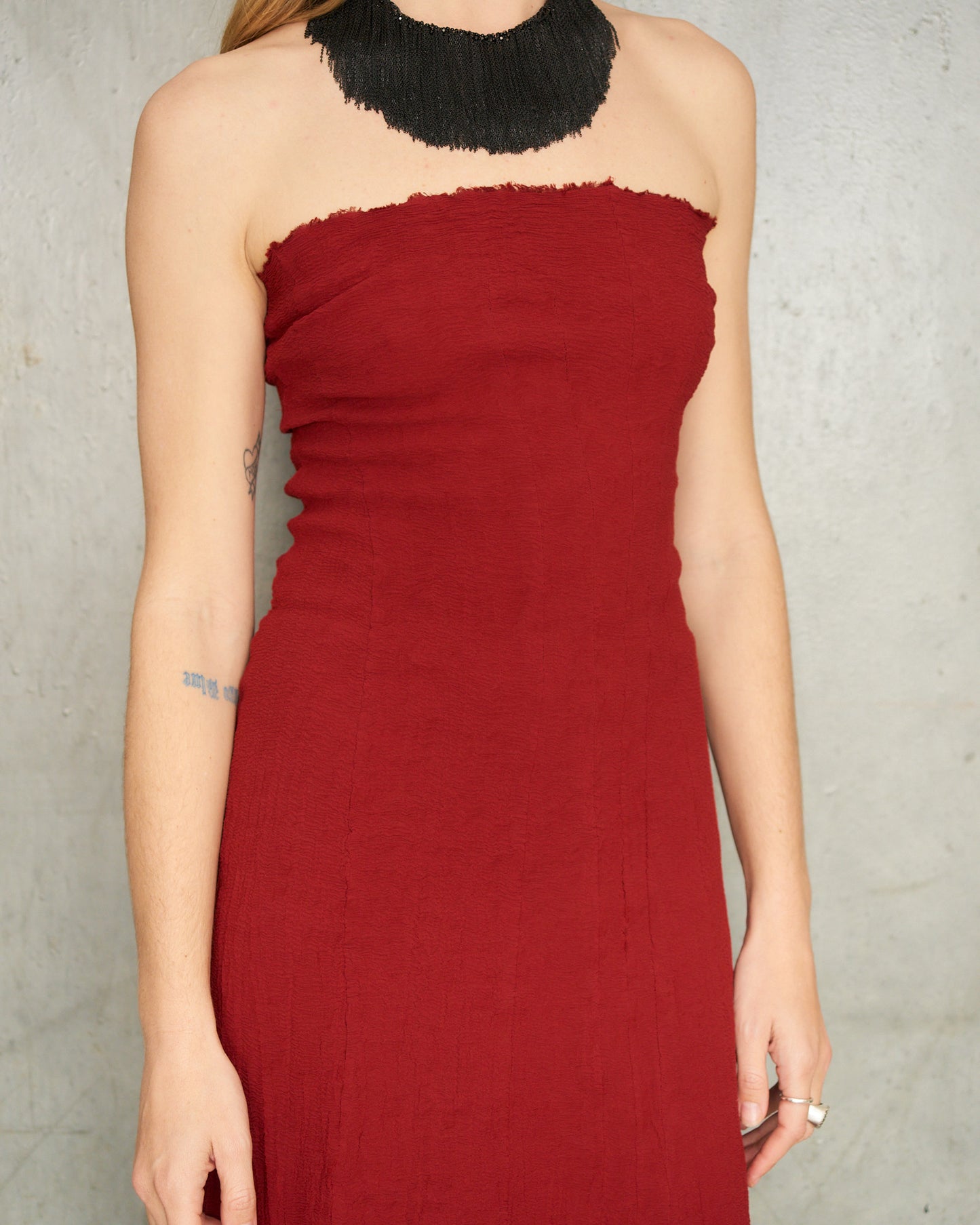 Gun Red Strapless Stretch Dress
