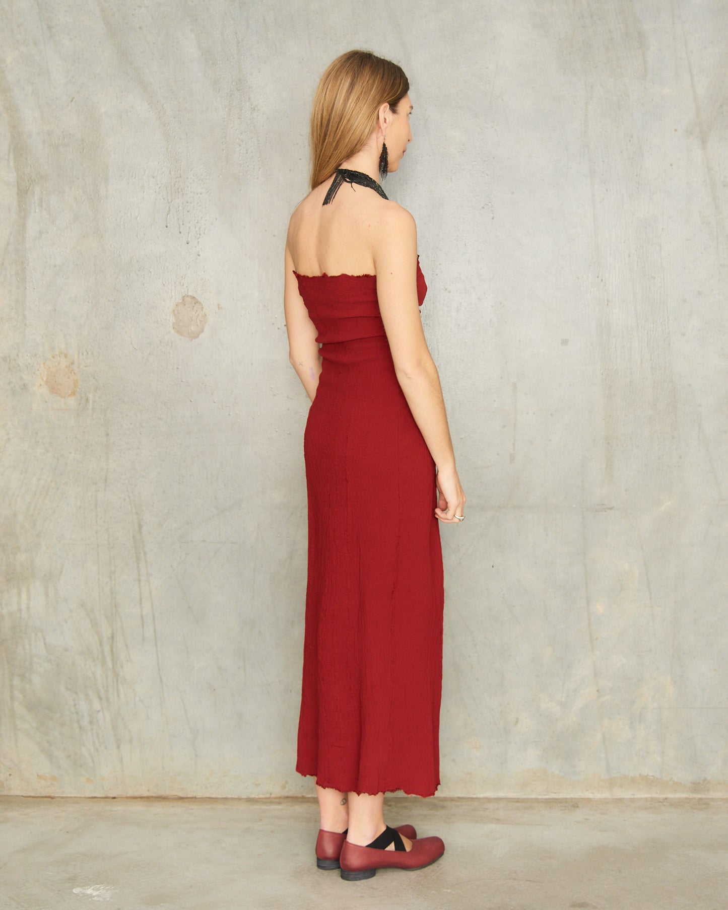 Gun Red Strapless Stretch Dress