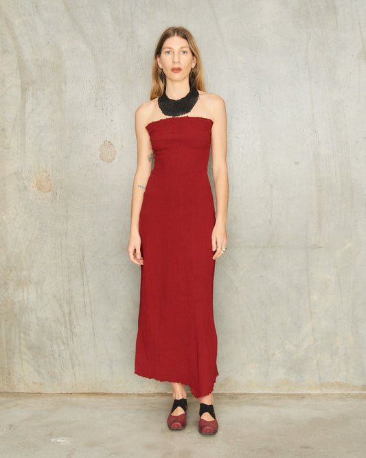 Gun Red Strapless Stretch Dress