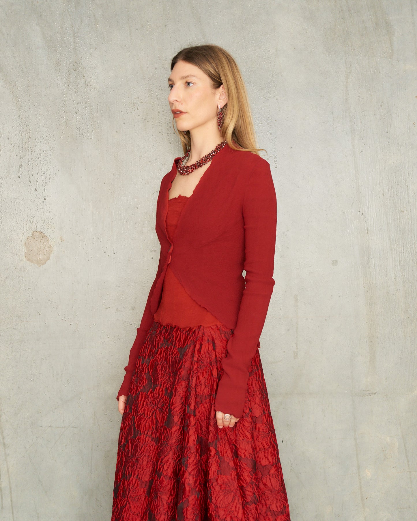 Gun Red Stretch Cardigan