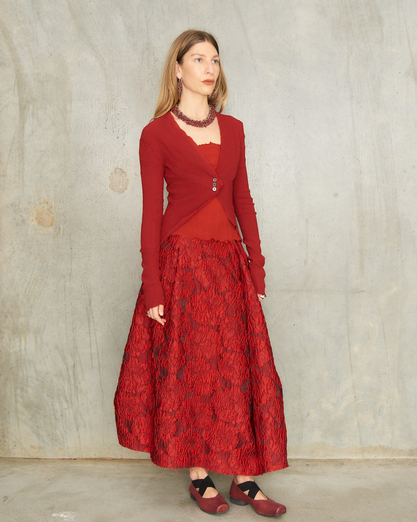 Gun Red Stretch Cardigan