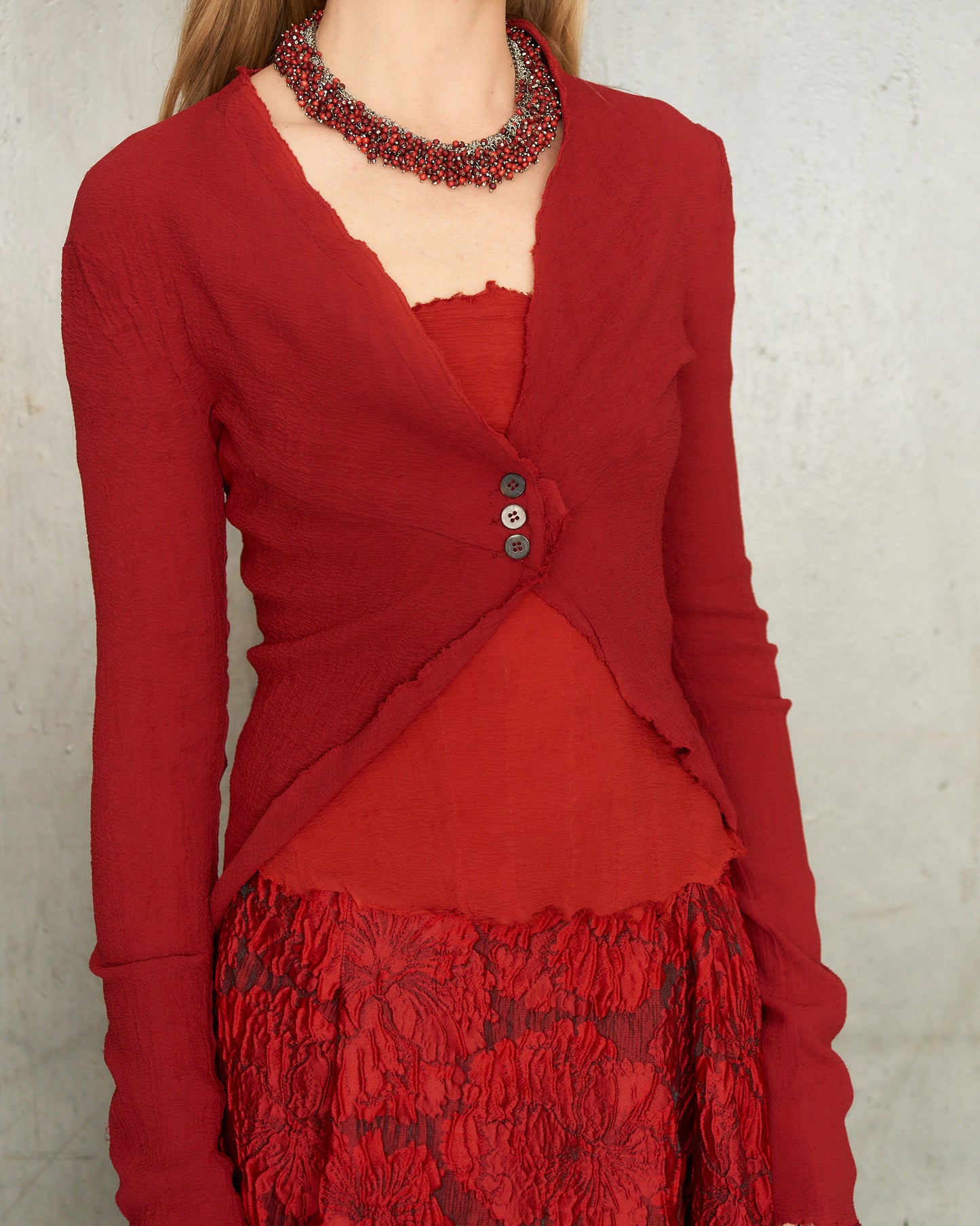 Gun Red Stretch Cardigan