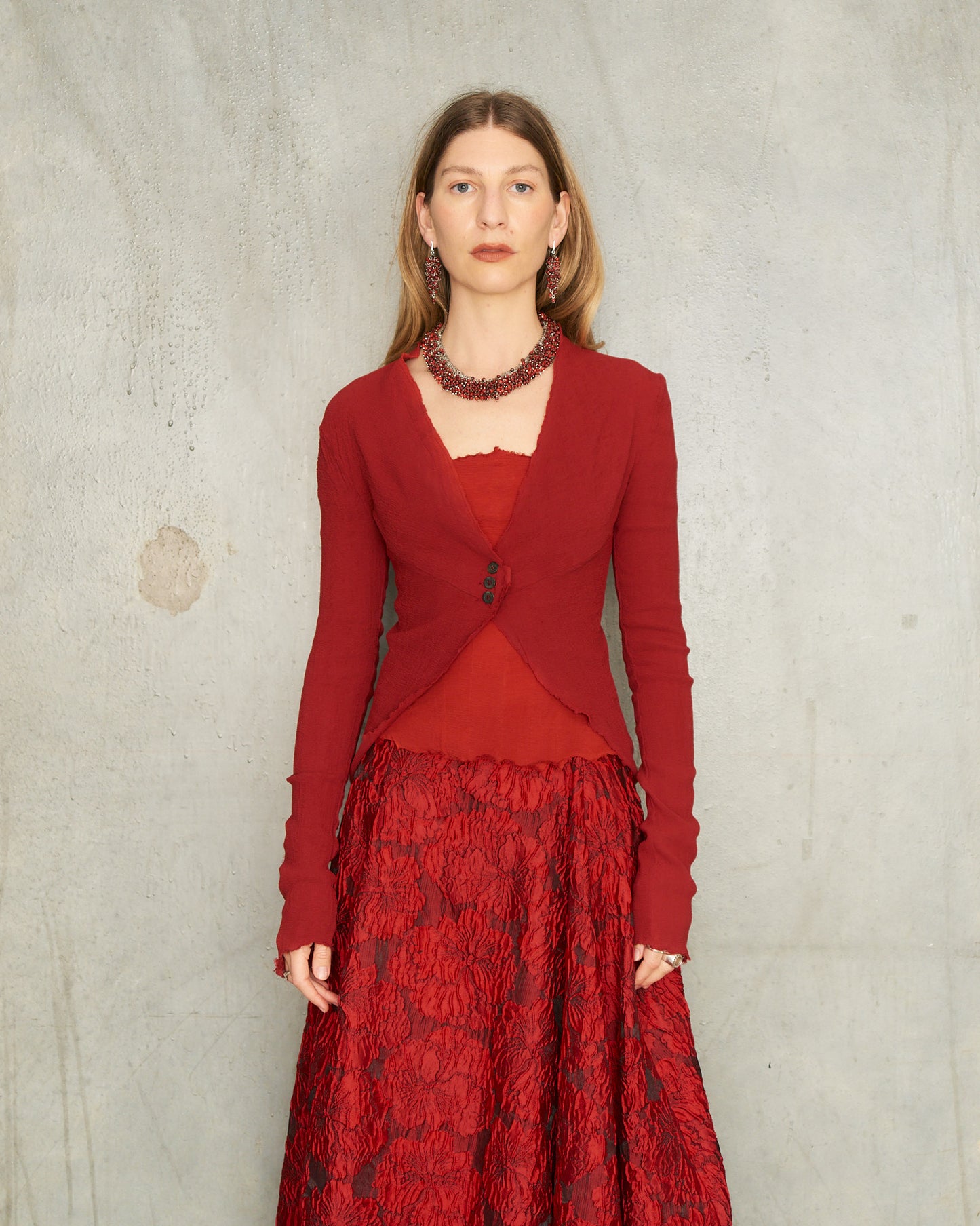 Gun Red Stretch Cardigan