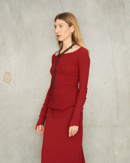 Gun Red Stretch Long Sleeve Top