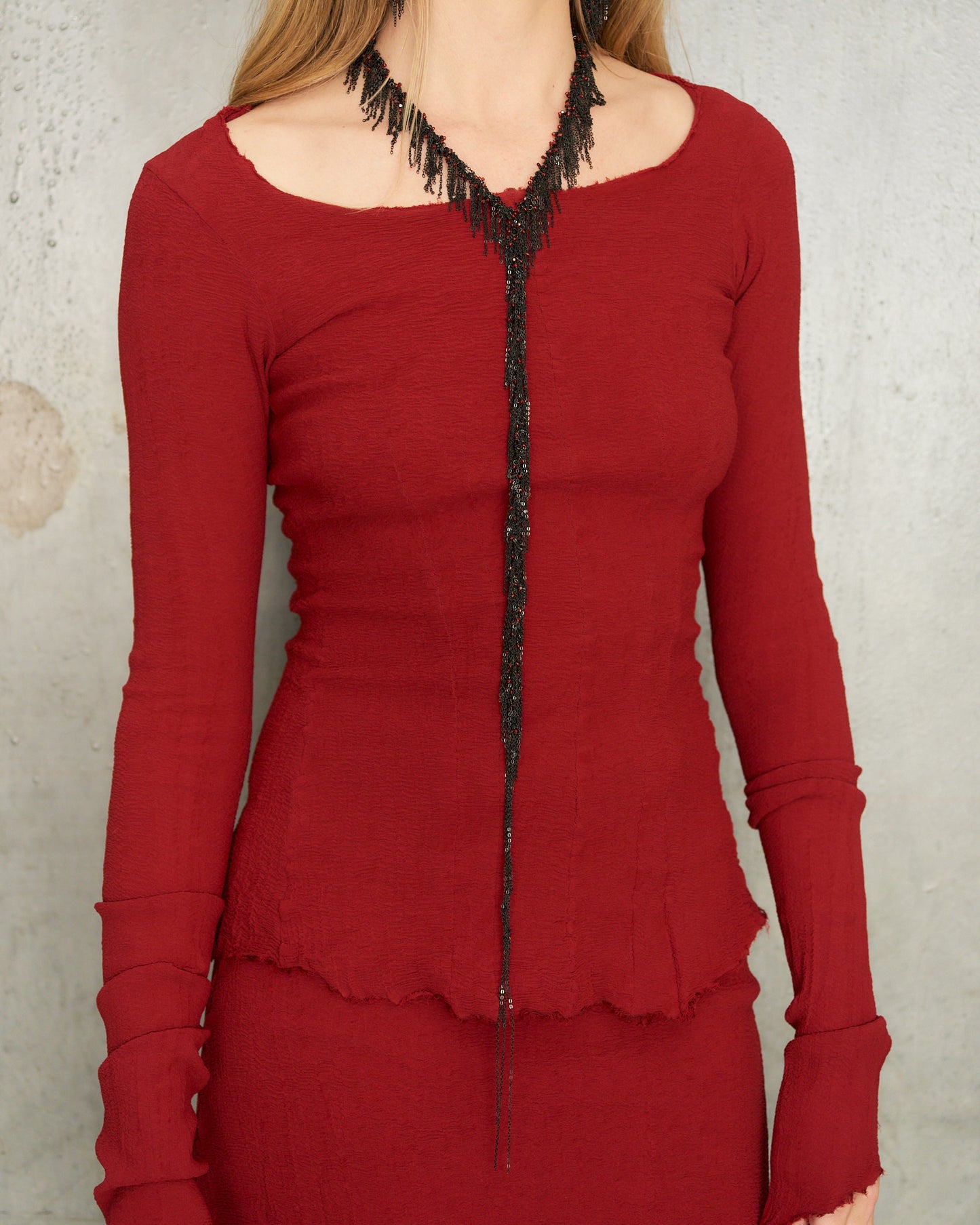 Gun Red Stretch Long Sleeve Top