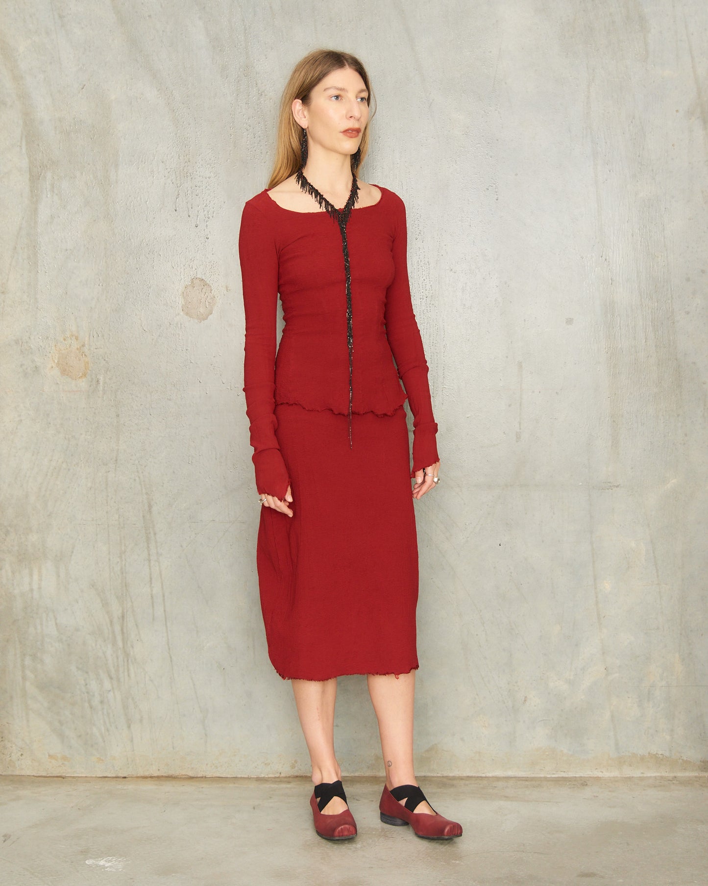 Gun Red Stretch Long Sleeve Top