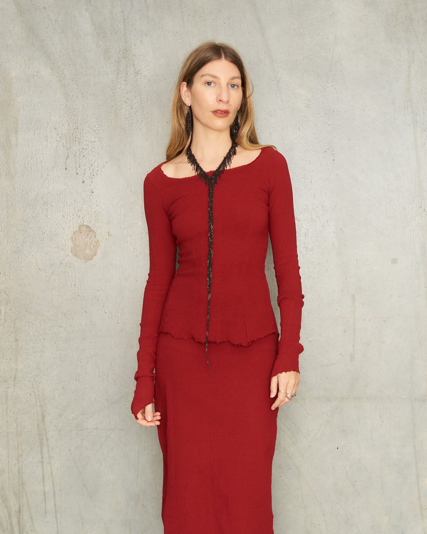 Gun Red Stretch Long Sleeve Top