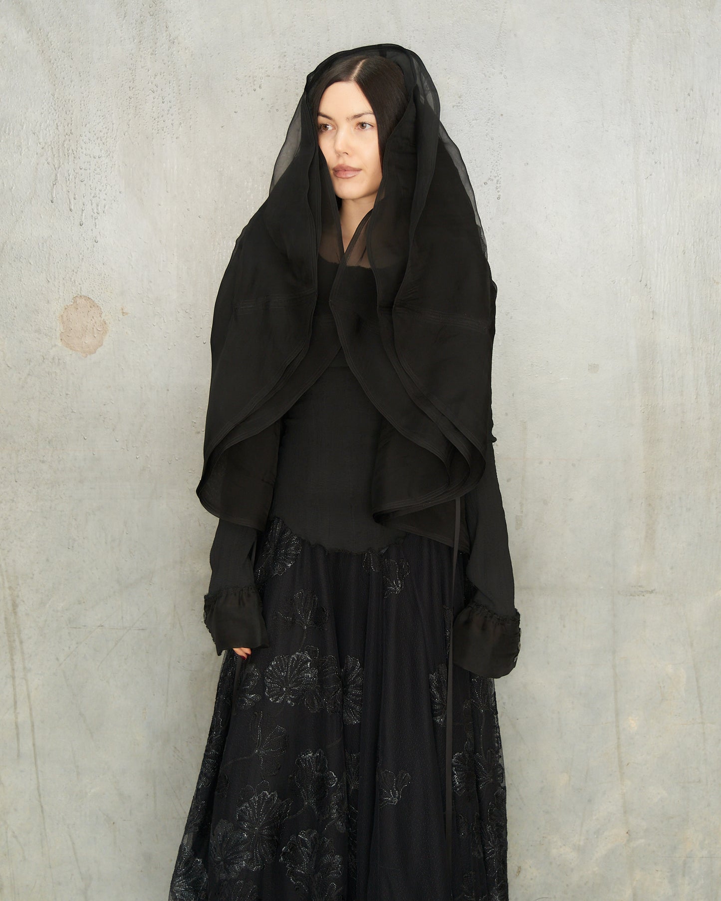 Noir Gathered Tulle Cardigan