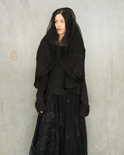 Noir Gathered Tulle Cardigan