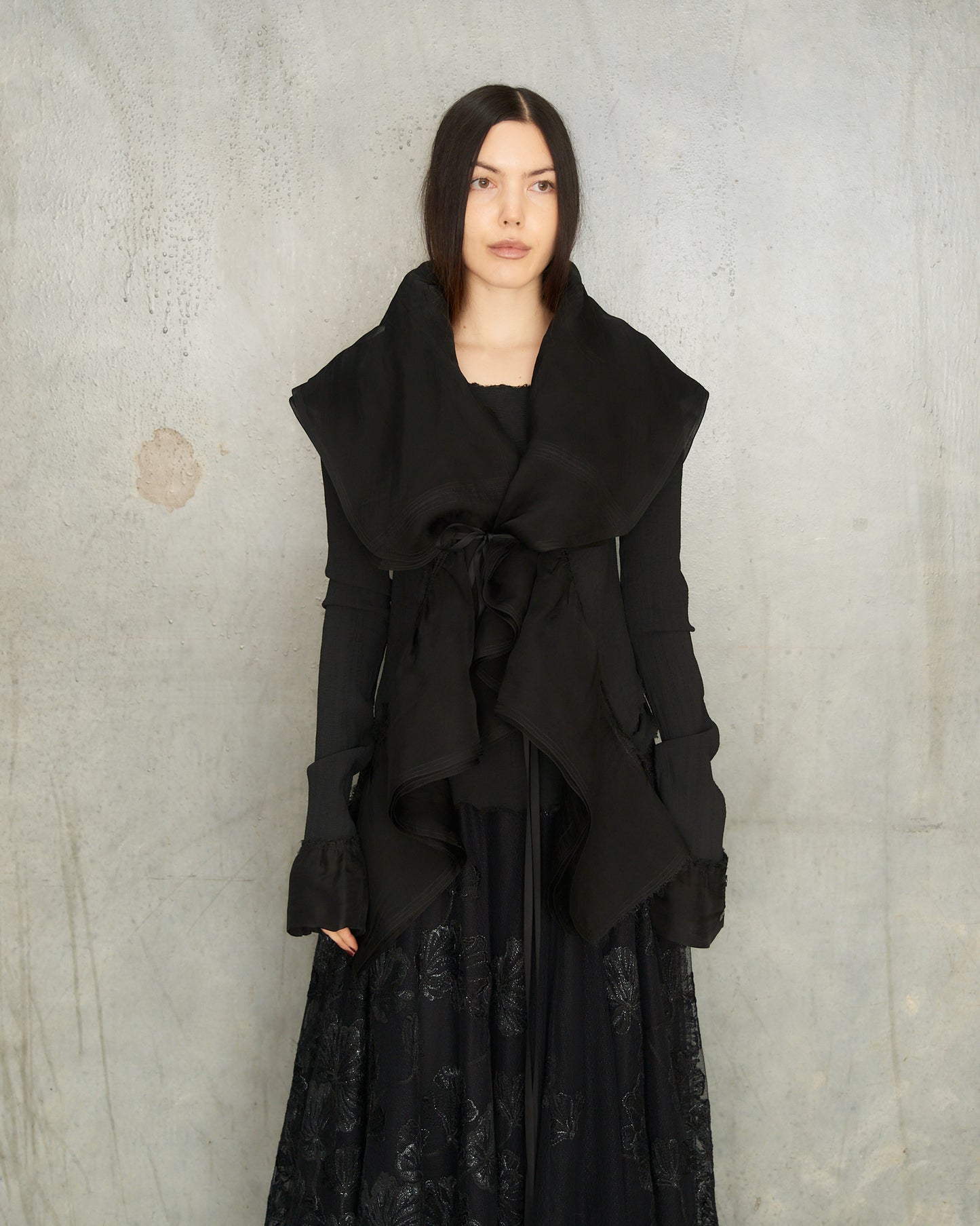 Noir Gathered Tulle Cardigan