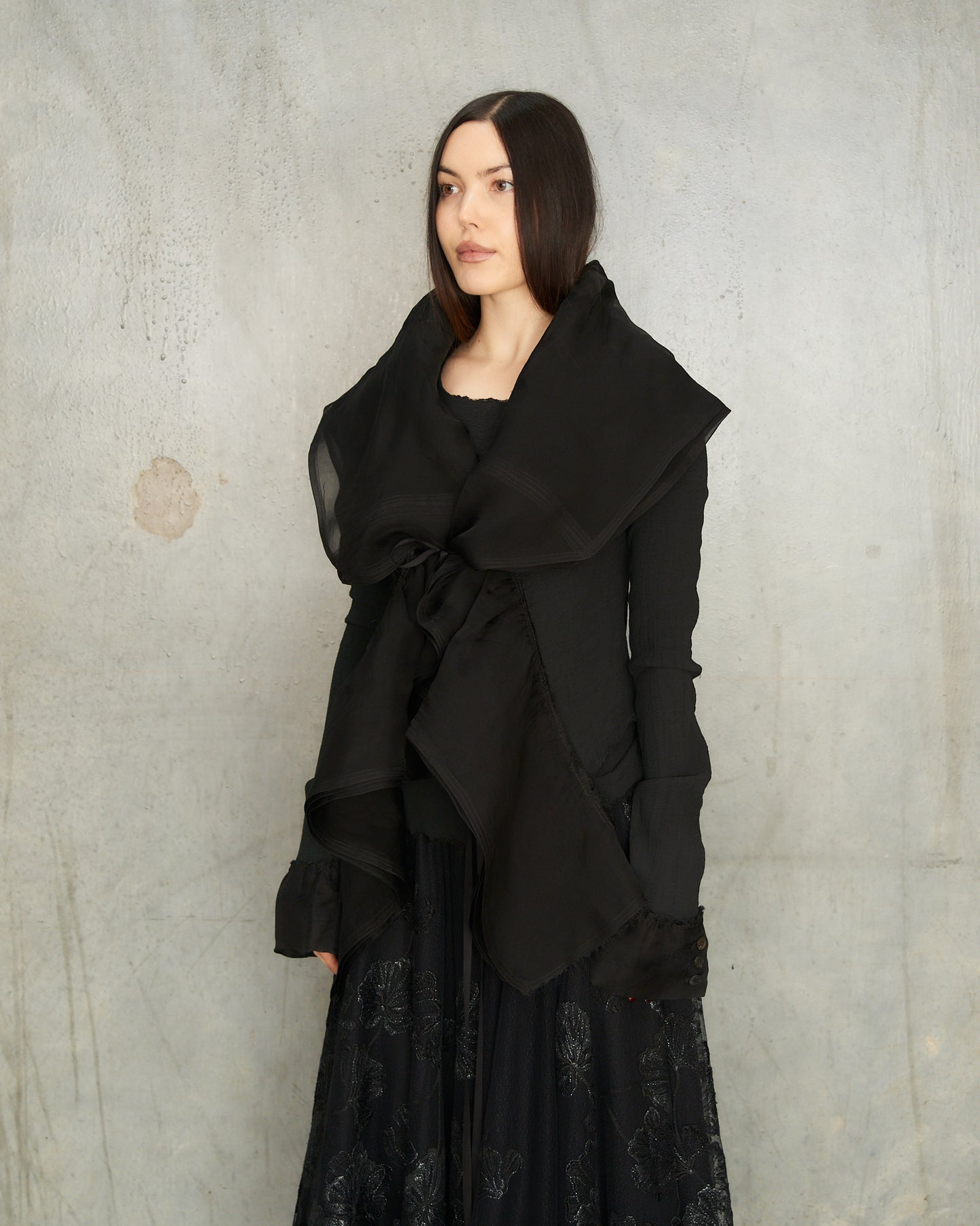 Noir Gathered Tulle Cardigan