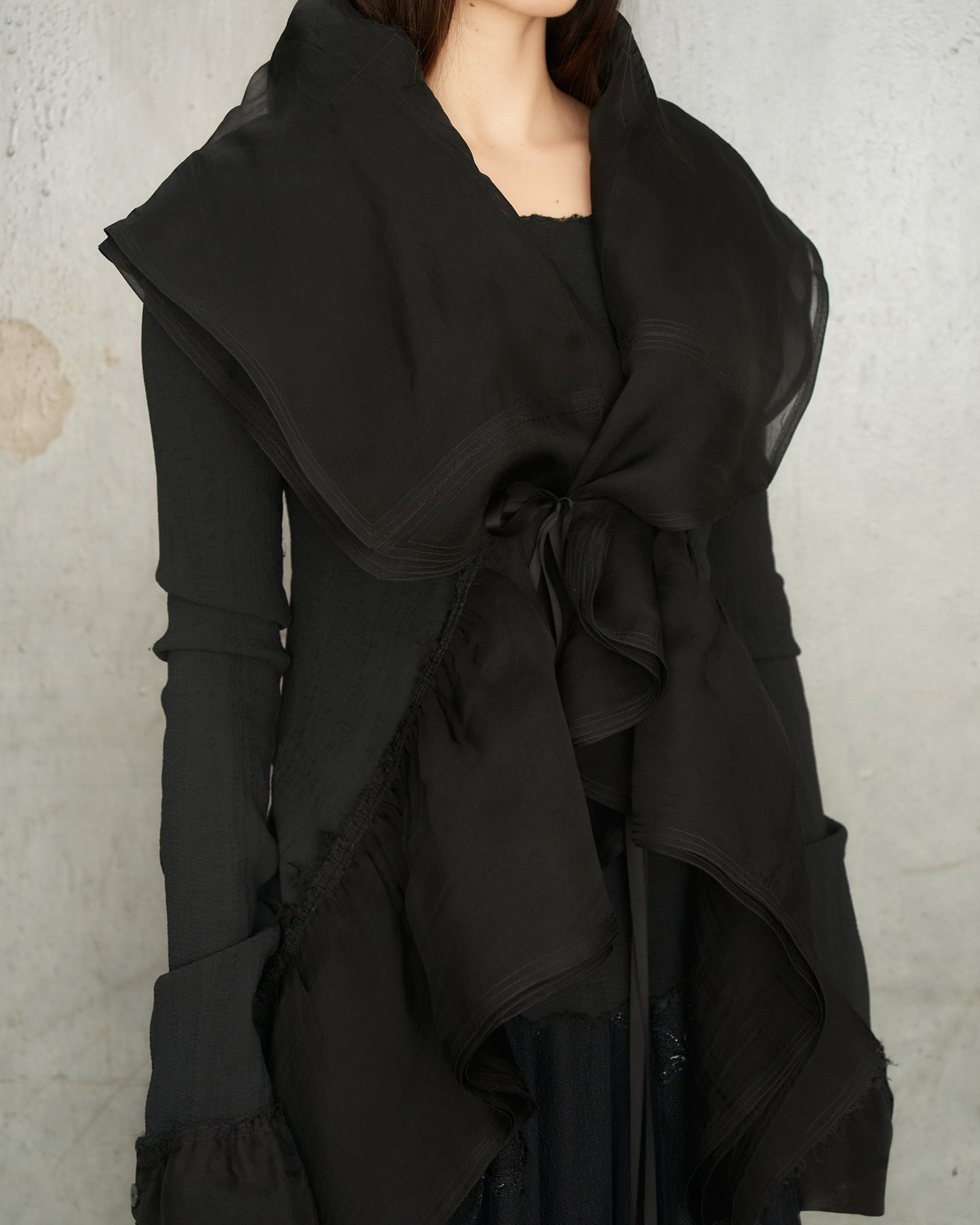 Noir Gathered Tulle Cardigan