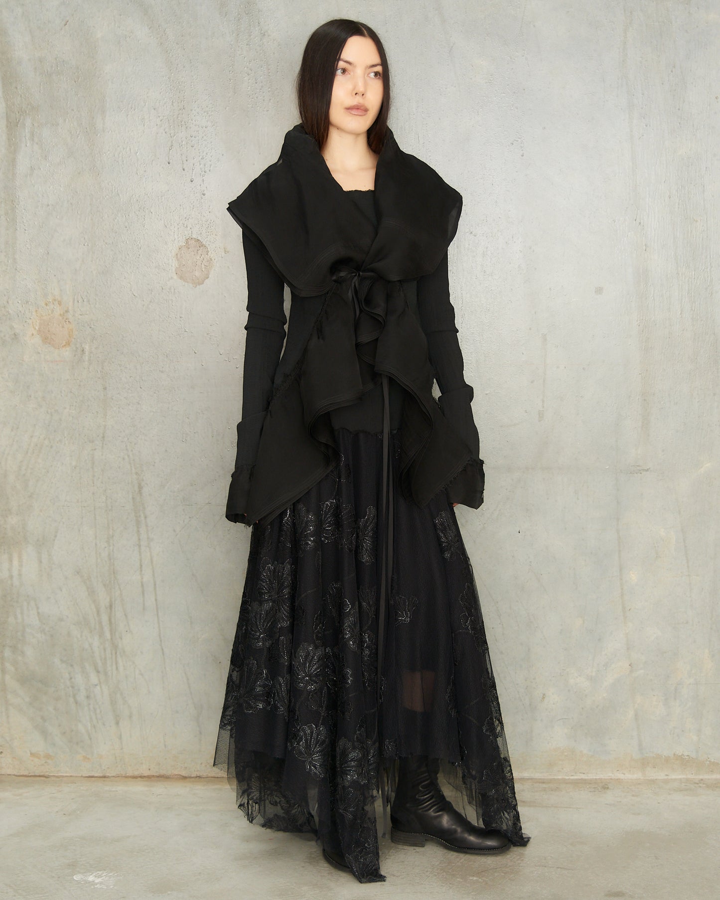 Noir Gathered Tulle Cardigan