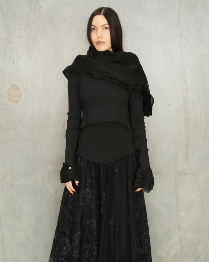 Noir Gathered Tulle Cardigan