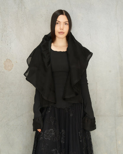 Noir Gathered Tulle Cardigan