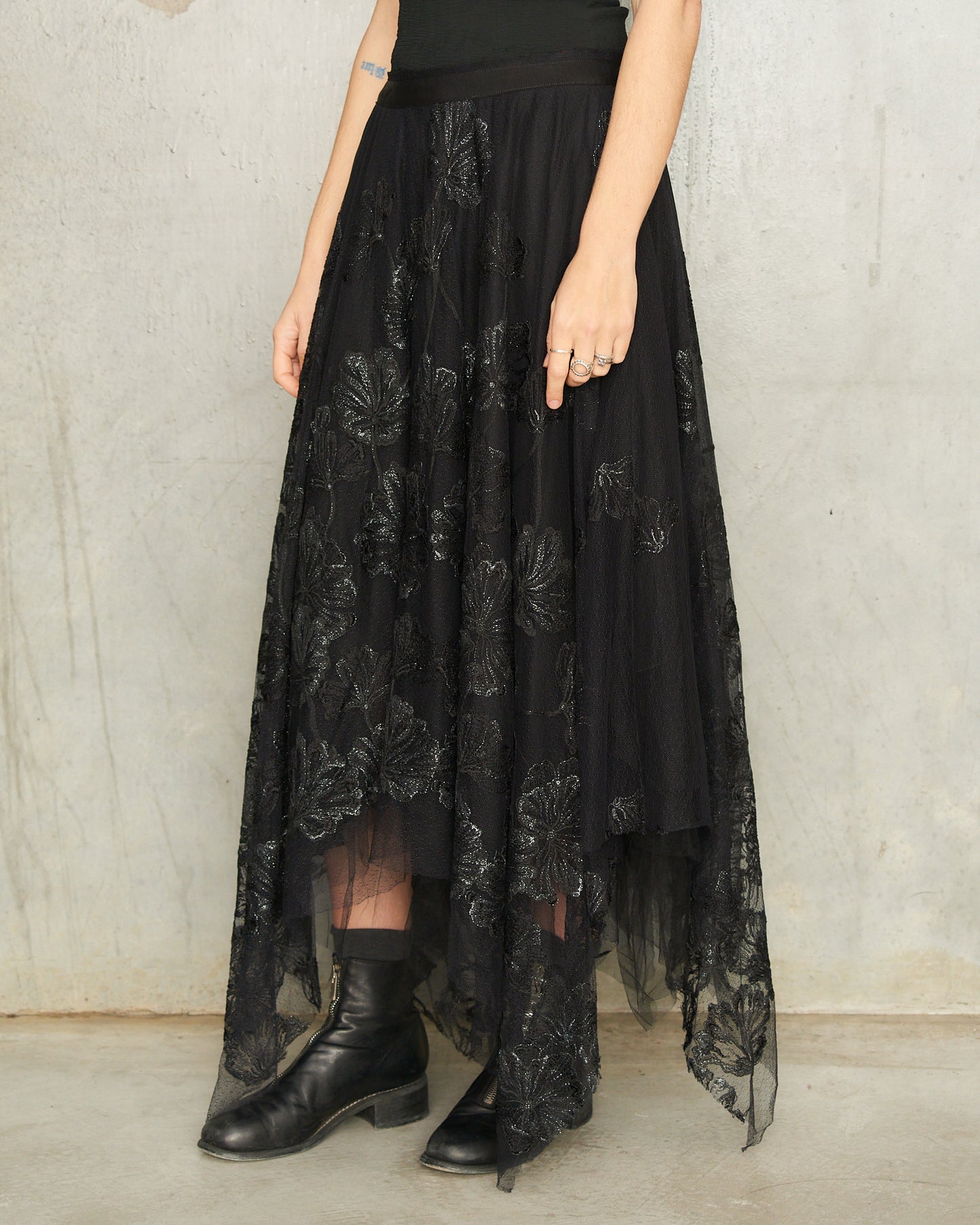 Noir Lace Embroidered Tulle Skirt