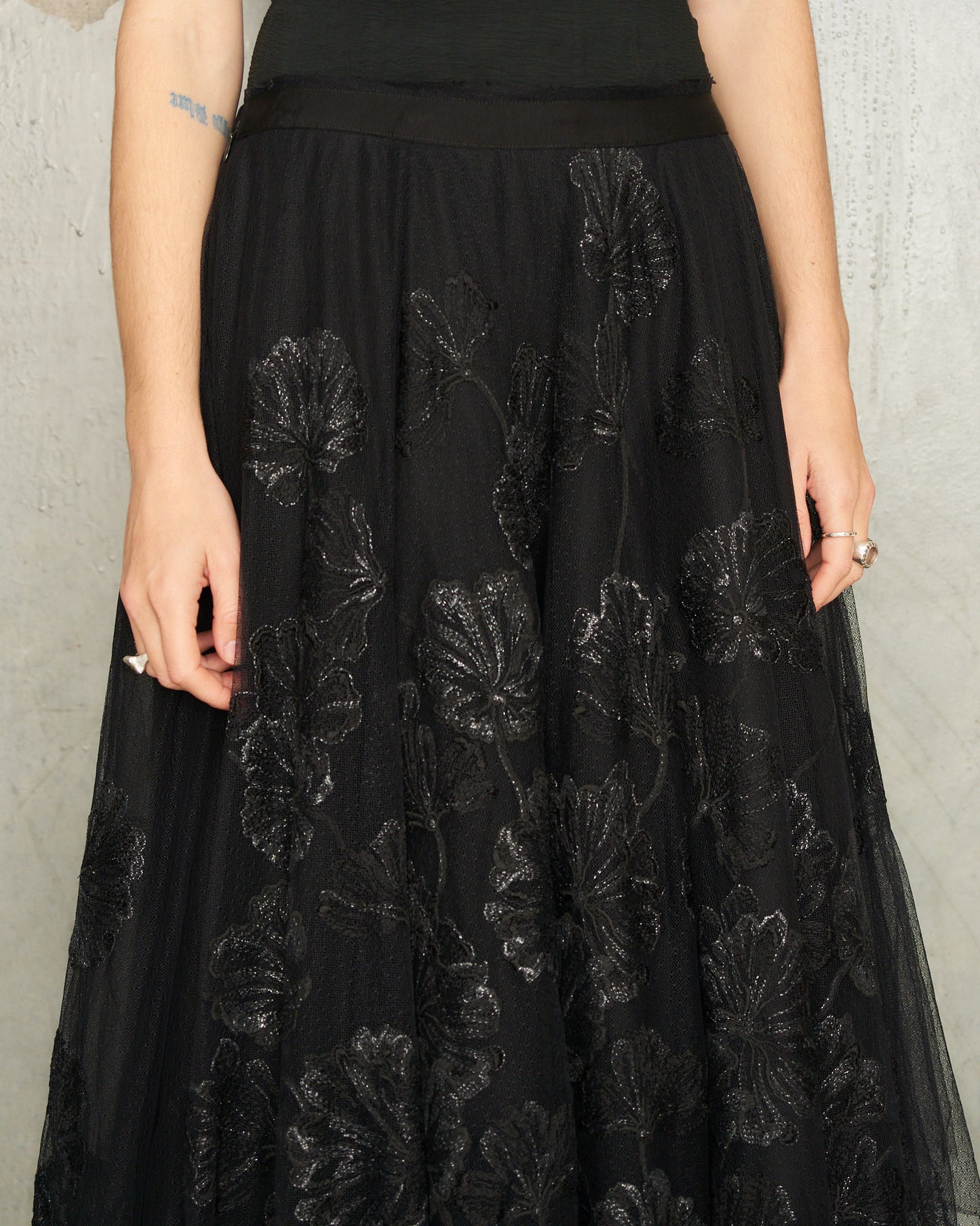 Noir Lace Embroidered Tulle Skirt