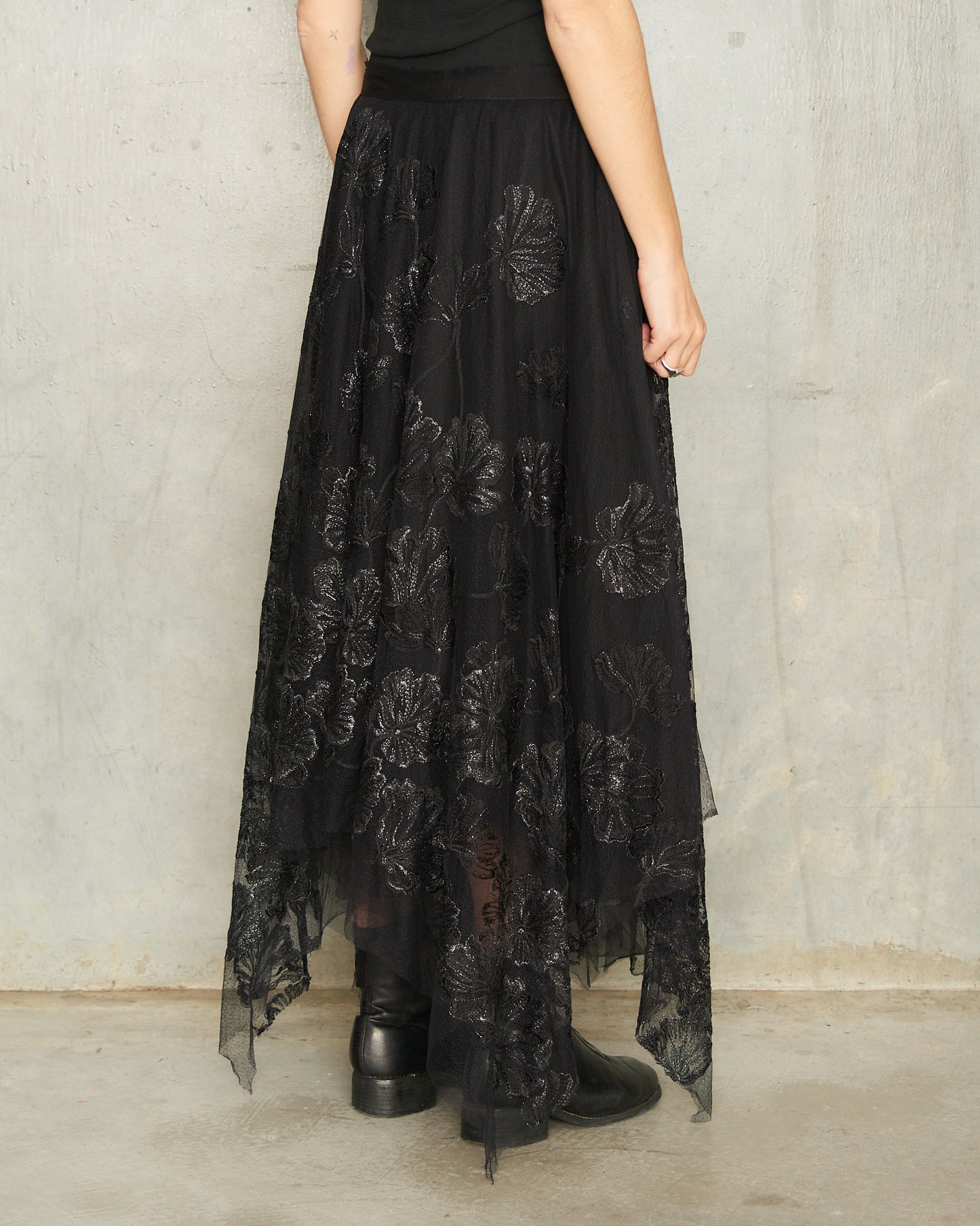 Noir Lace Embroidered Tulle Skirt