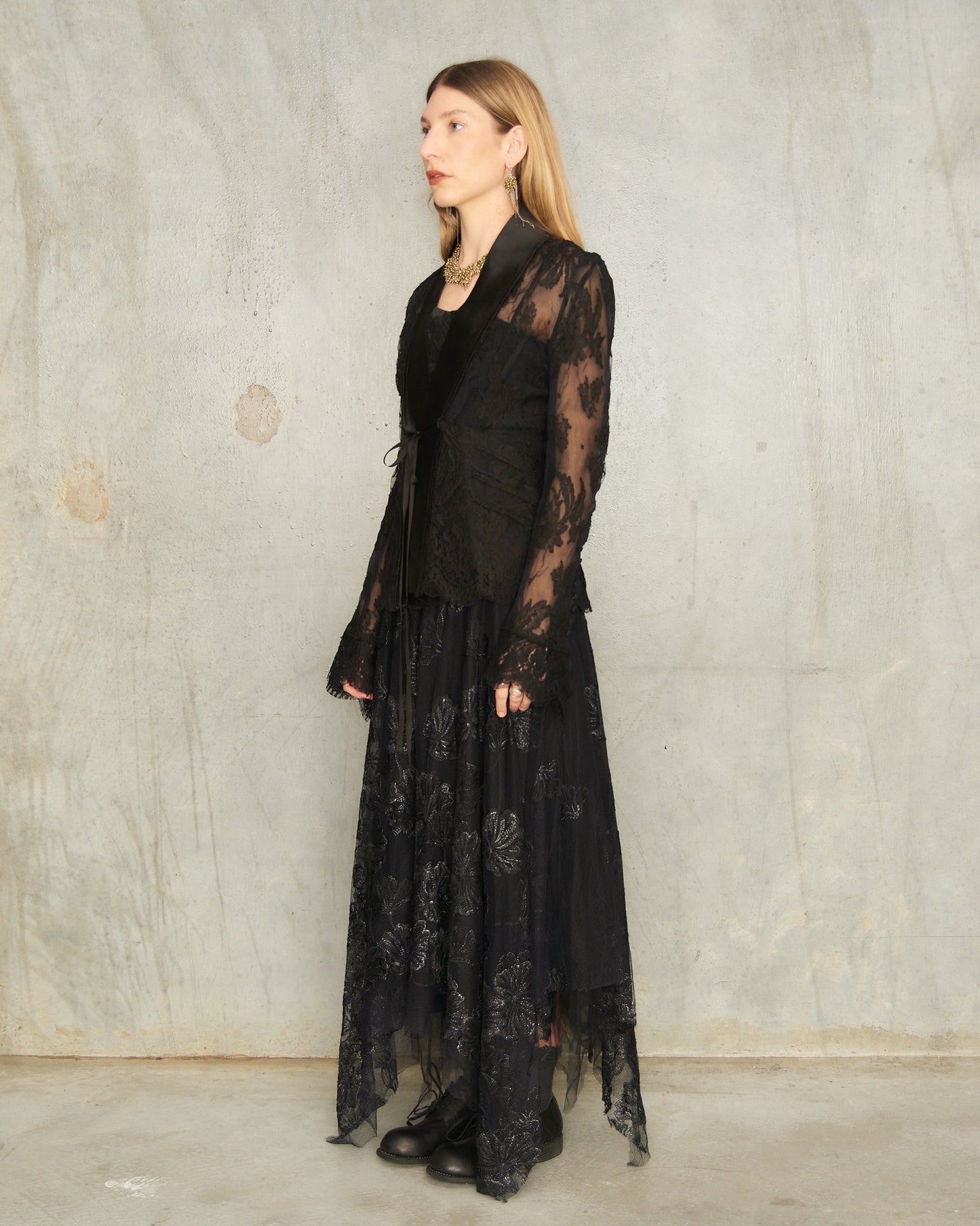 Noir Lace Embroidered Tulle Skirt