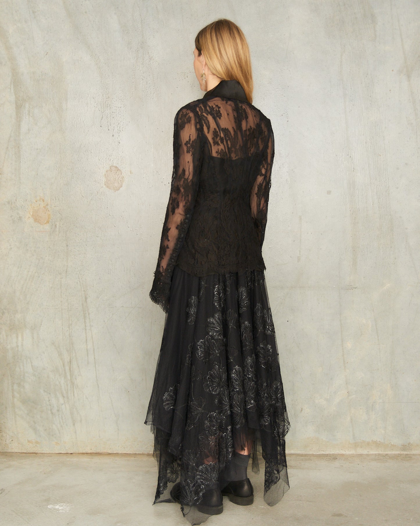 Noir Lace Embroidered Tulle Skirt