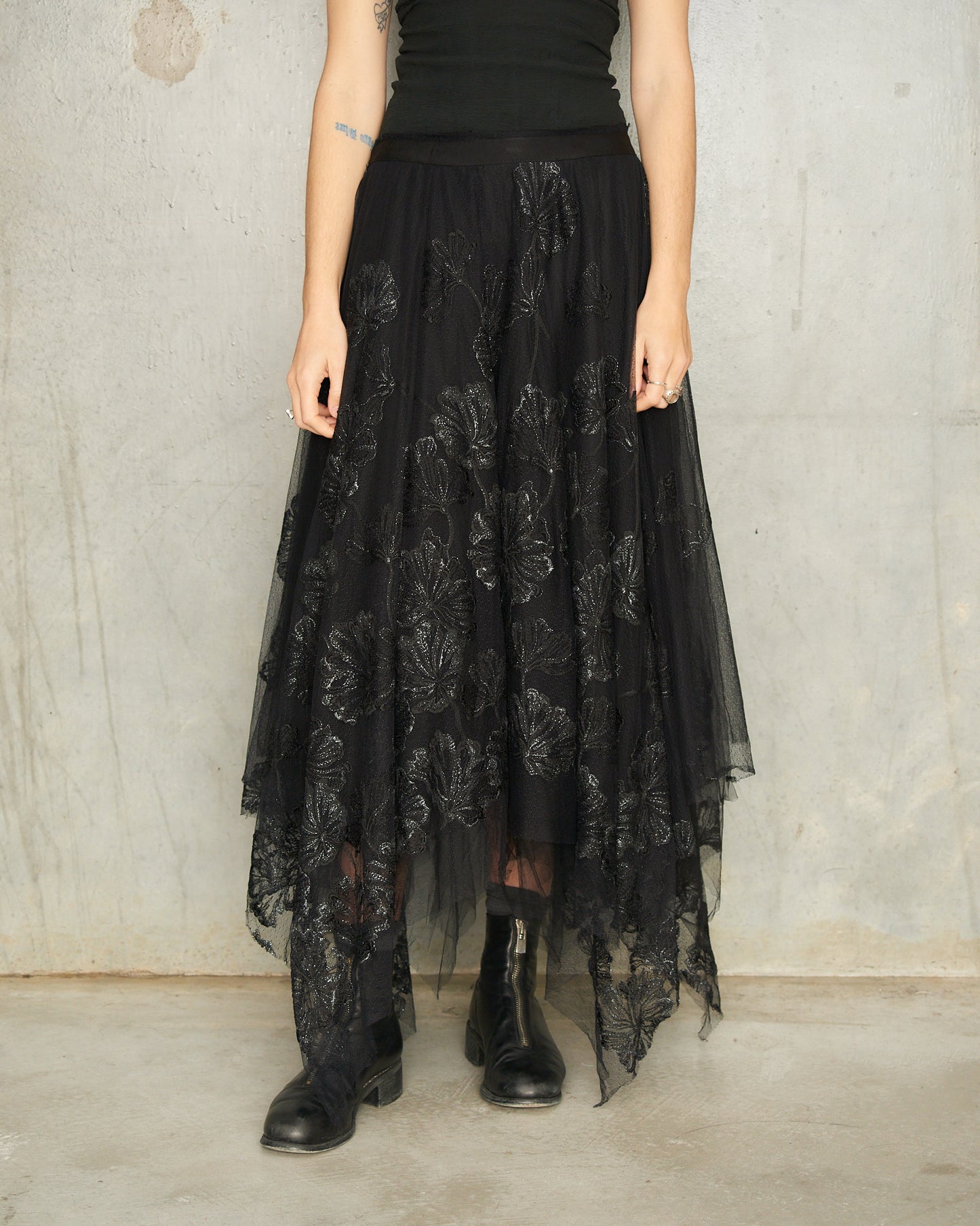 Noir Lace Embroidered Tulle Skirt