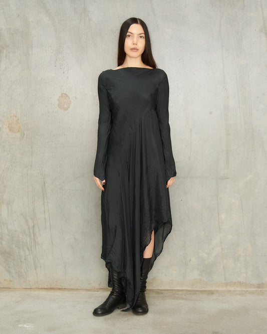 Noir Silk Asymmetric Dress