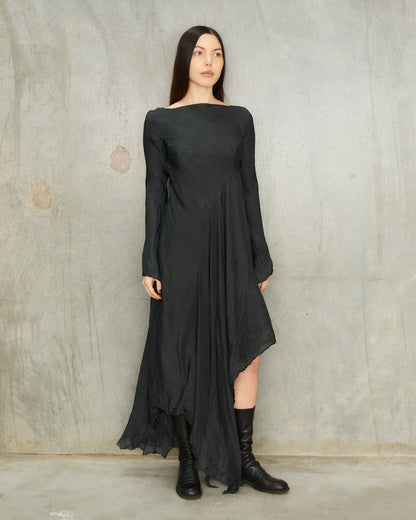Noir Silk Asymmetric Dress