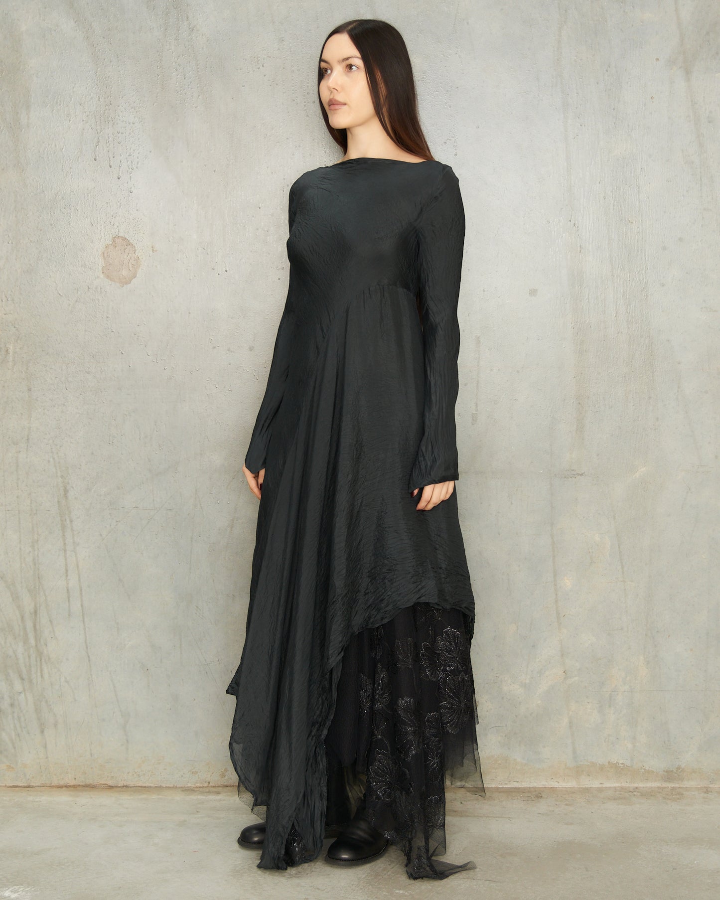 Noir Silk Asymmetric Dress