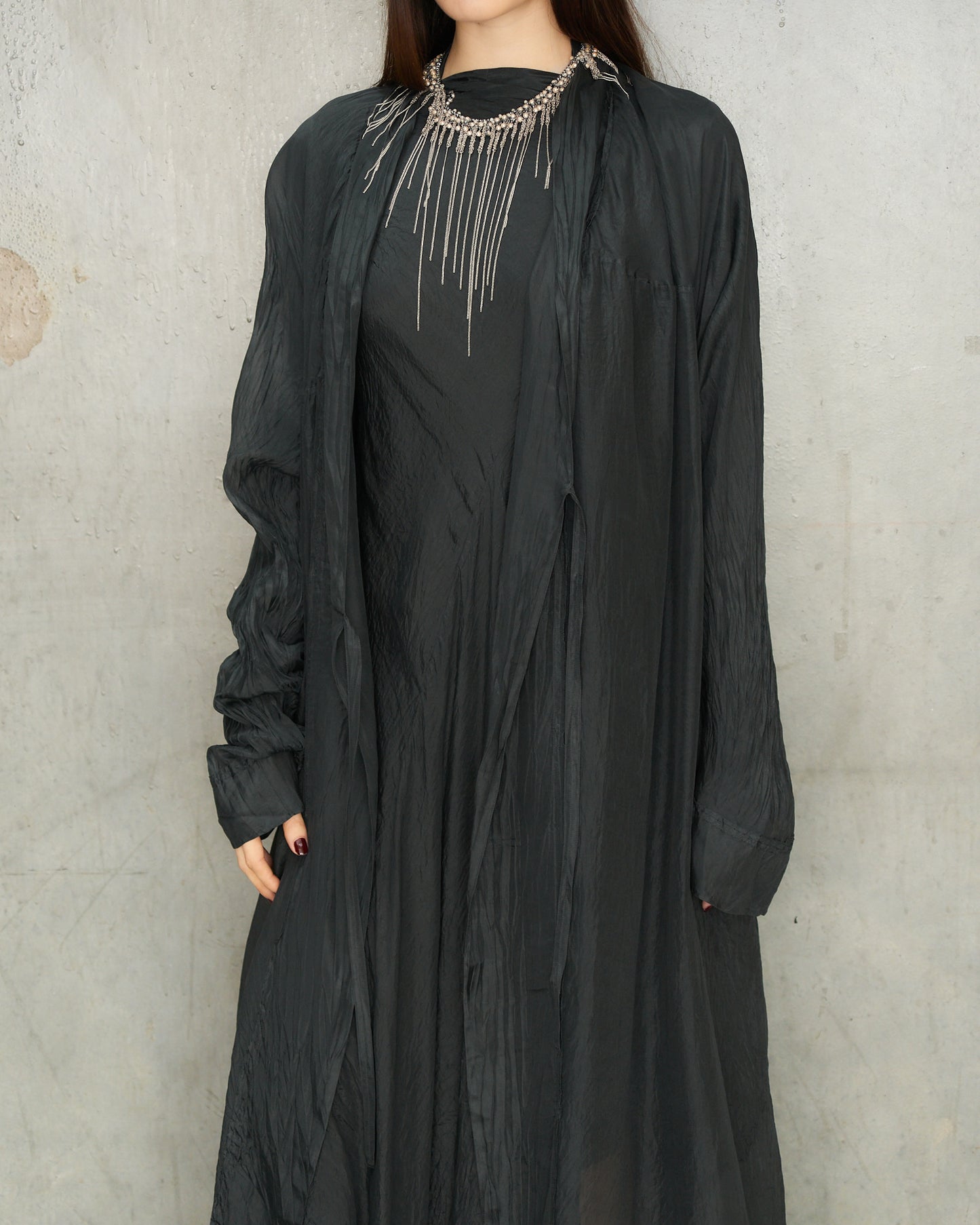 Noir Silk Long Coat