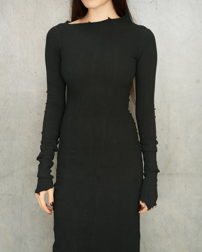 Noir Stretch Asymmetric Long Sleeve Dress