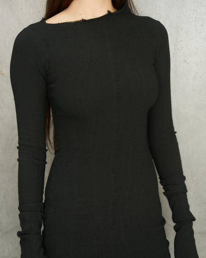 Noir Stretch Asymmetric Long Sleeve Dress