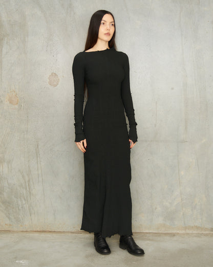 Noir Stretch Asymmetric Long Sleeve Dress