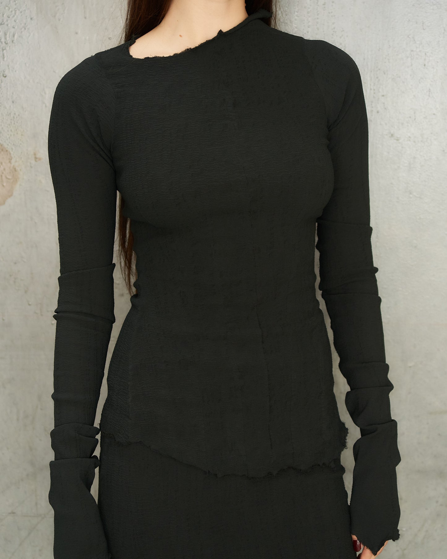 Noir Stretch Asymmetric Long Sleeve Top