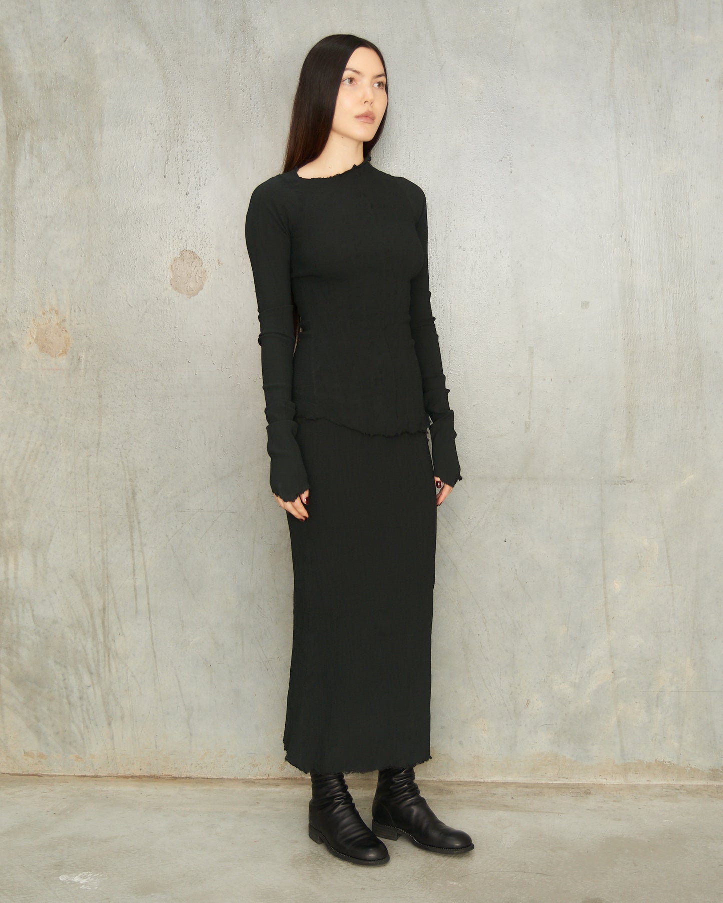Noir Stretch Asymmetric Long Sleeve Top