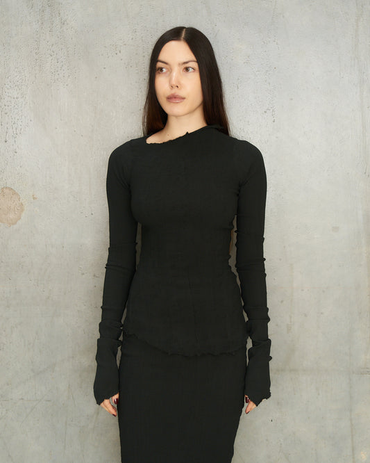 Noir Stretch Asymmetric Long Sleeve Top