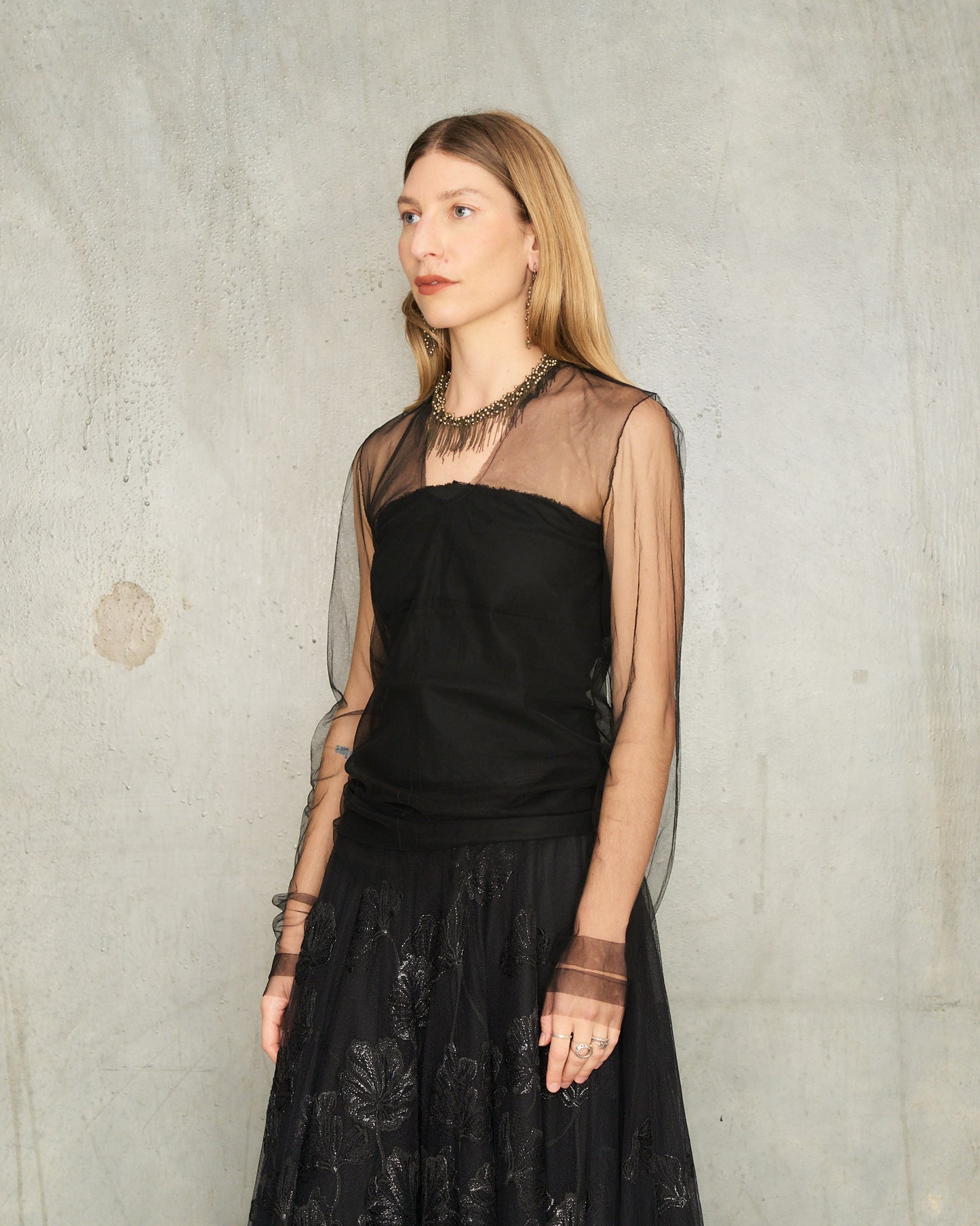 Noir Tulle Long Sleeve Top