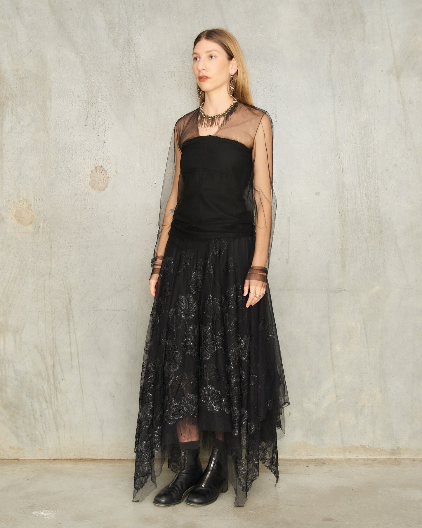 Noir Tulle Long Sleeve Top