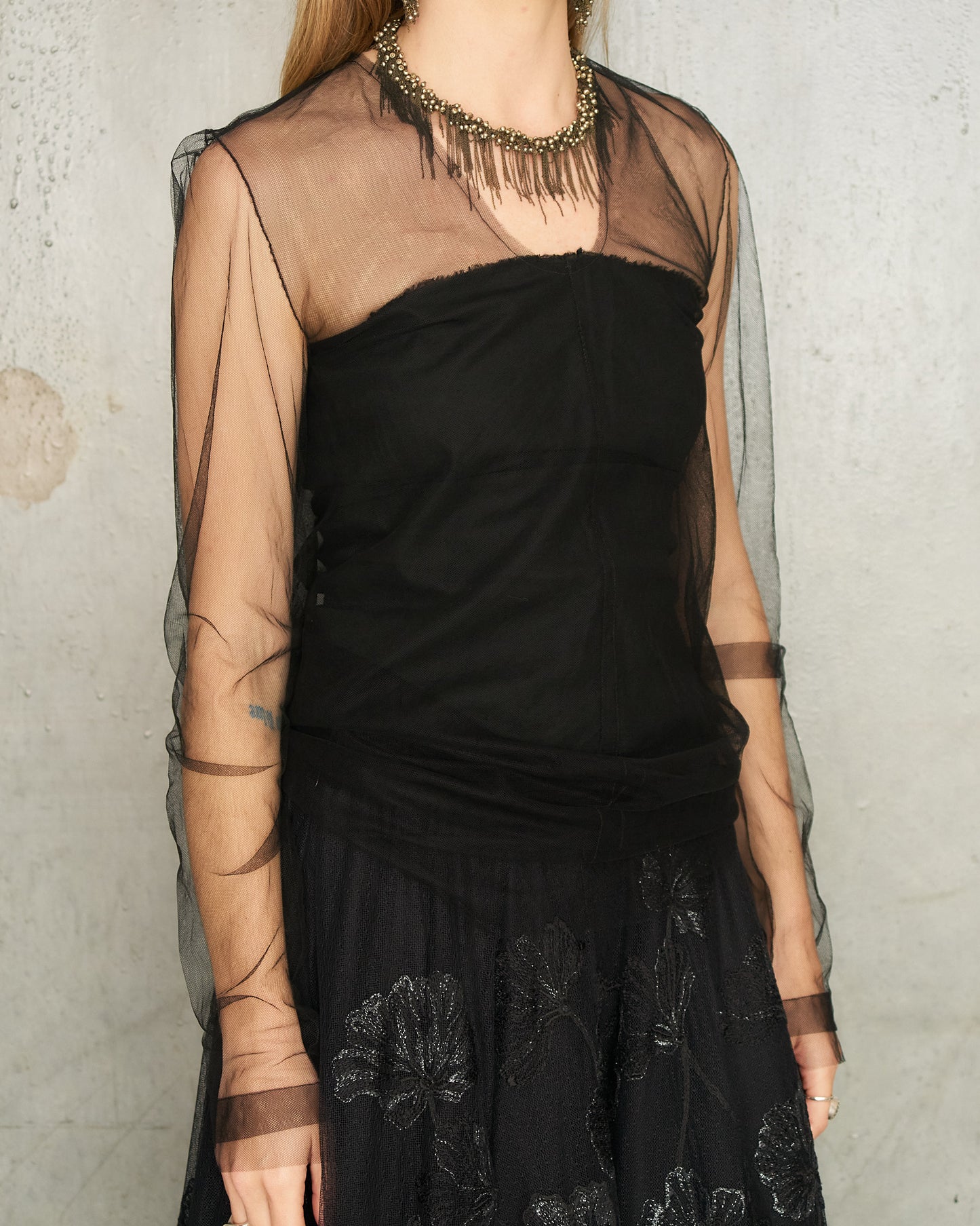 Noir Tulle Long Sleeve Top