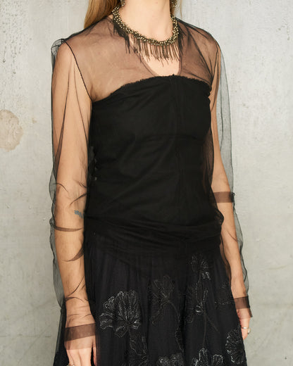 Noir Tulle Long Sleeve Top