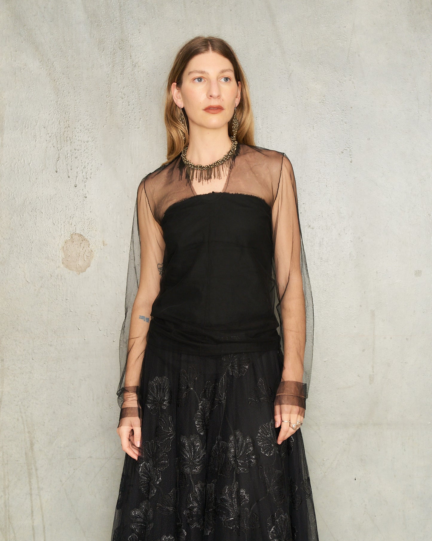 Noir Tulle Long Sleeve Top